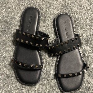 SINCERELY JULES Black Studded Double Strap Sandals